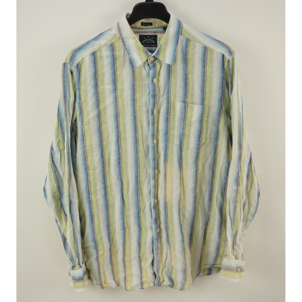 Tommy Bahama Indigo Palms 100% Linen Retro Gradient Stripe Shirt Men's 2XL White